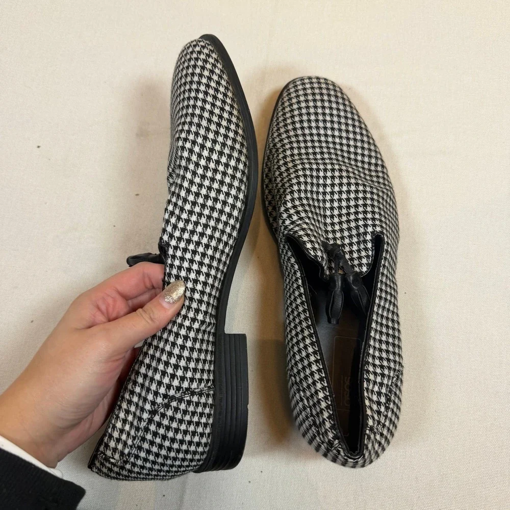 ASOS Women's Houndstooth Loafers Black White Bow Detail - Size 8‎ WF